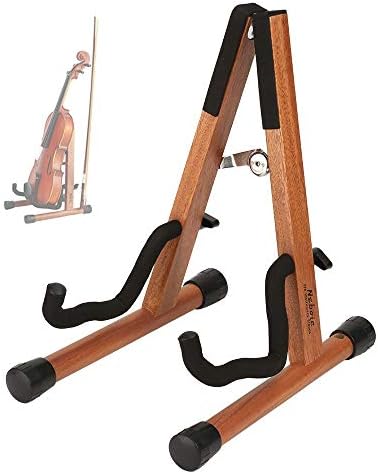 Ukulele Stand, Wood Violin Stand with bow holder, Wooden Stand for Mini Small Guitars, Banjo and Mandolin (Cherry)