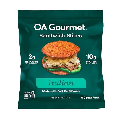 Outer Aisle Cauliflower Bread | Keto, Gluten-Free, Low Carb Cauliflower 'Italian' Sandwich Breads | 5 Pack | 30 Thins | Italian