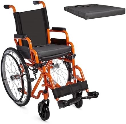 Ziggo 12” Seat Width Pediatric Wheelchair for Kids & Children, Lightweight, Manual Folding Wheelchair w/Safety Belt, Swing-Away Foot Support w/Straps, Desk Length Arm Rests, Free Cushion Accessory