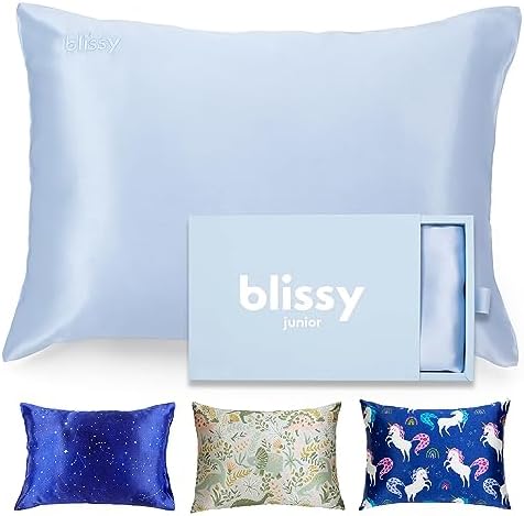 Blissy Toddler Silk Pillowcase - 100% Pure Mulberry Silk - 22 Momme 6A High-Grade Fibers - Soft and Gentle Silk Pillowcase for Kids Hair and Skin (Standard 20 x 26 in, Baby Blue)