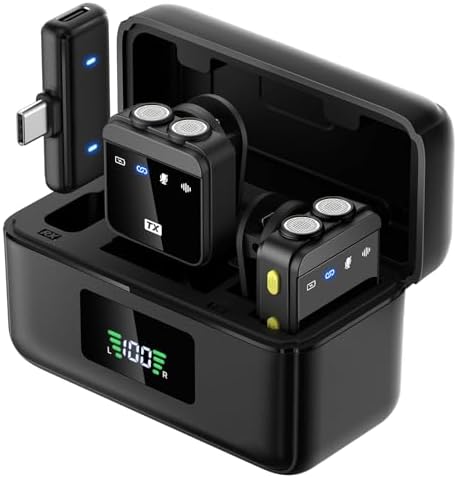 WNH Wireless Lavalier Microphone for iPhone, Android, Lapel Mini Microphone with 2 Pickups, 70Hrs Battery, Noise Cancellation, Magnetic Clip iPhone Microphone for Video Recording Podcast Vlogging