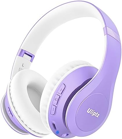 Uliptz Wireless Bluetooth Headphones, 65H Playtime, 6EQ Sound Modes, HiFi Stereo Over Ear Headphones with Microphone, Foldable Bluetooth 5.3 Headphones for Travel/Office/Cellphone/PC (Purple)