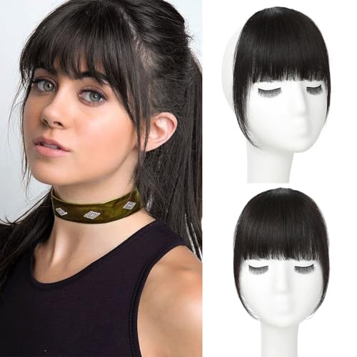 Clip in Bangs 100% Real Human Hair, Fake Bangs Clip on Bangs for Women, Natural Black French Bangs Clip in Hair Extensions for Daily Wear (Natural Black, French Bangs)