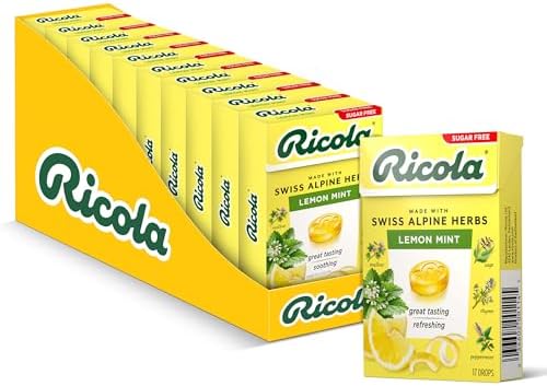 Ricola Sugar Free Lemon Mint Throat Drops, 17 Count Box (Pack of 10) Refreshing Relief From Throat Irritations Oral Anesthetic