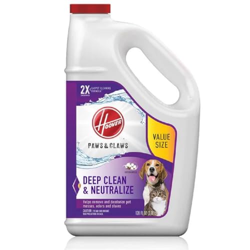 Hoover 128 oz Pet Carpet Cleaner Solution, for Carpet and Upholstery, Deep Cleaning Shampoo, Remove Pet Messes and Odors, Tropical Breeze Scent, White, AH31933