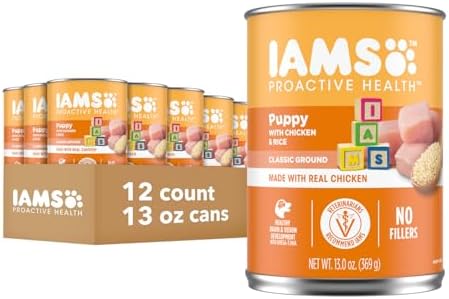 IAMS Proactive Health Puppy Wet Dog Food Classic Ground with Chicken and Rice, 13 oz. Cans, Pack of 12