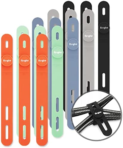Ringke Silicone Cable Ties [Reusable Cable Management] Flexible Cord Organizer, Adjustable Length Long-lasting Durable Cable Clips - 15 Pack