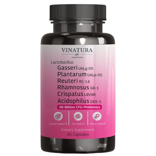 VINATURA Lactobacillus Rhamnosus, Reuteri, Gasseri, Plantarum, Crispatus, Acidophilus Probiotics - 38 Billion CFU *USA Made & Tested* Vaginal Probiotics, Women Probiotic, Gut Health