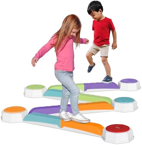 Balance Beam and Toddler Stepping Stones 13 Pieces, Non-Slip Plastic Balance Stackable Stepping Stones, Sensory Toys for Toddlers, Indoor or Outdoor Play, Easy Storage
