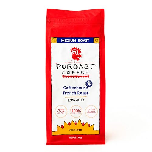 Puroast Low Acid Coffee Ground | Coffeehouse French Roast Ground | Dark Roast | High Antioxidants & High pH |No Bitter Aftertaste | Reduced Heartburn & GERD | Suitable for Cold Brew - 20 oz