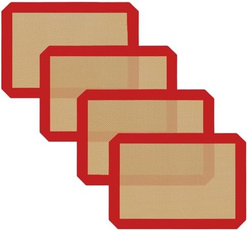 Small Silicone Baking Mats, Set of 4, Quarter Sheet Size, Non Stick, BPA Free, 1/4 Baking Sheet Pan Liner for Cookies, Macaron, Bread, Pastry, Toaster (Red)