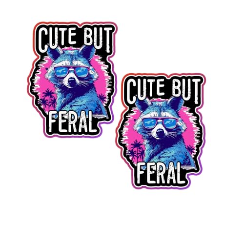 Set of 2 Cute But Feral Racoon Sticker Laptop Decal