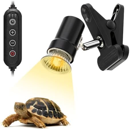 Reptile Heat Lamp Rotatable Turtle Heating Light with 50W UVA UVB Heat Bulb Simulated Sunlight Basking Spot Lamp with Clamp for Reptiles Lizard Amphibian Bearded Dragon Snake (With Timer&Dimmer)