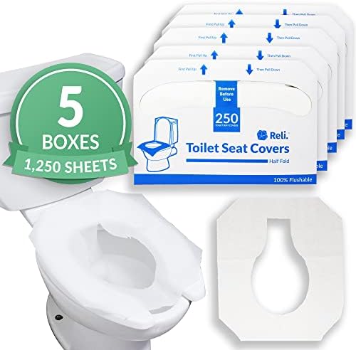 Reli. Toilet Seat Covers (1250 Pcs, 5 Packs of 250) | Disposable Toilet Seat Cover - Flushable - 14x16" (Half-Fold) | Paper Liners for Restroom, Bathroom, Travel, Camping, Kids Potty Training