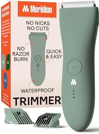 MERIDIAN Body Hair Trimmer for Men, Pubic Hair Trimmer Balls, Body Shaver for Men Groin Safe, Electric Ball Shavers, Bikini Razors Women, Waterproof & Rechargeable - Sage