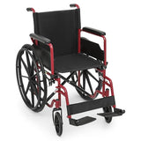 monicare Wheelchairs for Adults Transport Flip Back Padded Arms and Detachable Swing Away Footrests 18" Wide Seat Wheel Chair, 300lb Capacity, Red