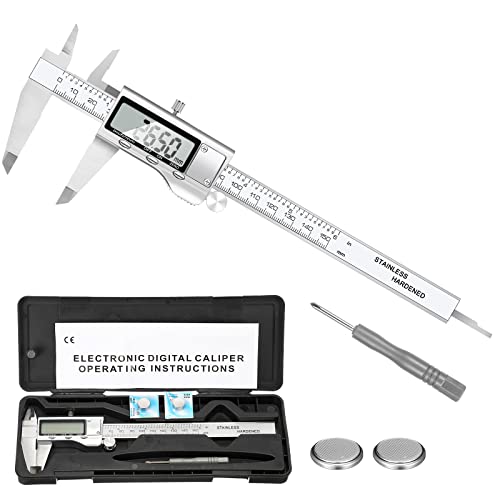Digital Caliper Measuring Tool, Stainless Steel Vernier Caliper Digital Micrometer with Large LCD Screen, Easy Switch from Inch Metric Fraction, 6 Inch/150mm Caliper Tool for DIY/Household
