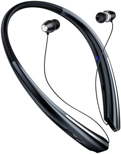 Retractable Neckband Bluetooth Headphones, Wireless Stereo Earbuds with Mic, Bluetooth Headset Noise Cancelling, Vibration Alerts, IPX5 Sweatproof, Sports, Workouts & Driving (Black)
