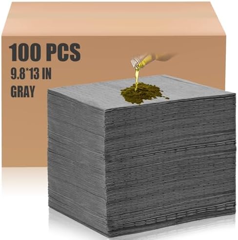 Hoolerry Oil Absorbent Pads Weight Dimpled Pad Garage Accessories Water Absorbent Mat Oil Spill Mat for Absorbing Protecting Home Garage Basement (100 Pcs,Gray,9.8 x 13 Inch)