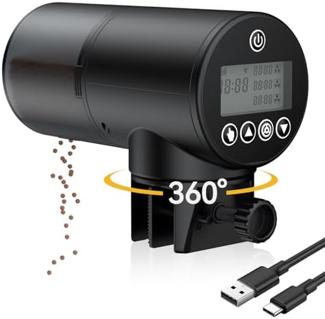 Pawfly Automatic Fish Feeder for Aquarium - USB Rechargeable Vacation Timer - Adjustable Auto Fish Food Dispenser for Pellets, Flakes & Strips (200 ml)