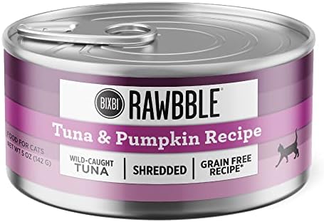 BIXBI Rawbble Shredded Tuna & Pumpkin Recipe Cans – Grain Free, Protein Rich Wet Cat Food – (5 Ounce Cans, Case of 24)