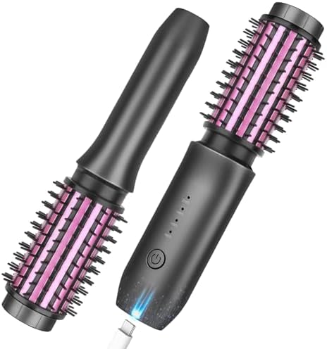 Cordless Curling Iron Brush, 2024 New Portable Travel Curling Iron Mini Brush for Women, 7000Mah USB Rechargeable Curling Wand Brush with Negative Ion, Gray