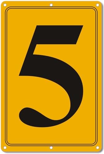 Premium Aluminum Number Signs 5, 12" X 8" Yellow Numbered Signs for Parking Lots and Outdoor Use, Metal Number Sign, Long Lasting, Fade-Resistant, Easy Mounting, High Visibility