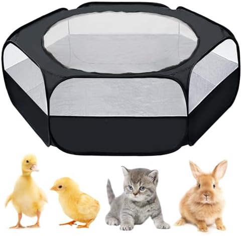 UWE Small Animal Playpen, Chicken Brooder Box with Cover Top, Portable Outdoor Exercise Pet Cage Tent, Waterproof Breathable Pet playpen Indoor for Chick Ktiien Bunny Hamster Guinea Pig, Black