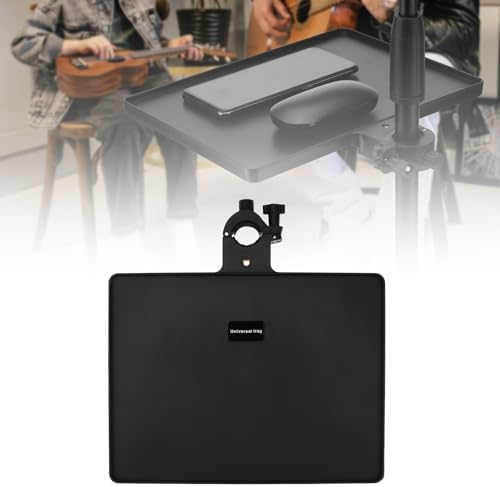 RTNLIT Microphone Music Stand Tray, Adjustable Clamp On Rack Tray Holder with 6.6 Pound Weight Capacity, Universal Mic Stand Tray for Music Sheet, Singing, Stage, Audio Recording (8.7" x 6.5")