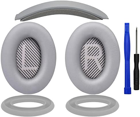 SOULWIT Ear Pads Cushions + Headband + Silicone Earpads Cover Protector, Replacement Kit for Bose QuietComfort 35 QC35, QC35 ii Over-Ear Headphones - Silver