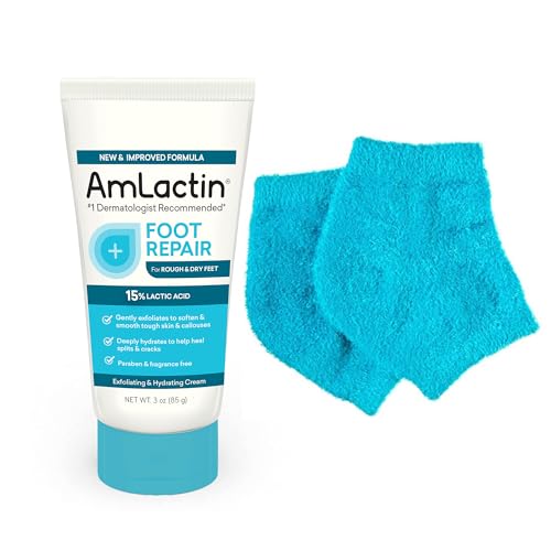 AmLactin Foot Repair Foot Cream Therapy, 3 oz and One Pair Moisturizing Heel Socks