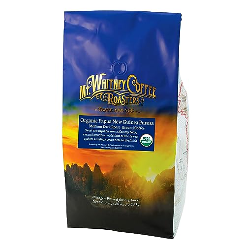 Mt. Whitney Organic Papua New Guinea, Medium Dark Roast, Low Acid Coffee (Ground 5Lb)