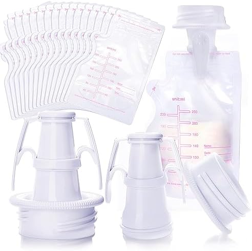 BABORUI Breastmilk Storage Set, 2Pcs Breastmilk Storage Bag Adapters with 20Pcs Milk Storage Bags for Fridge or Freezer, BPA Free Breastfeeding Essentials Milk Collector for Breastmilk