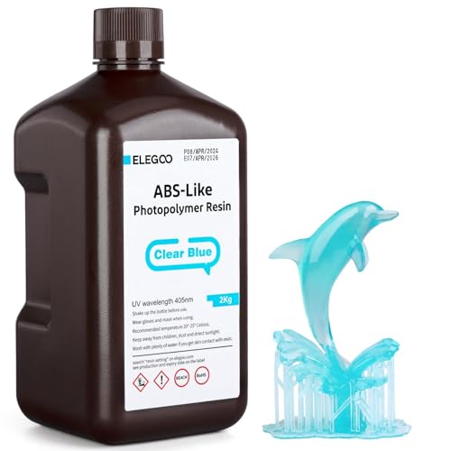 ELEGOO ABS-Like 3D Printer Resin LCD UV-Curing Resin 405nm Standard Photopolymer Resin for Mars Saturn Jupiter MSLA DLP LCD 3D Printing Clear Blue 2000g