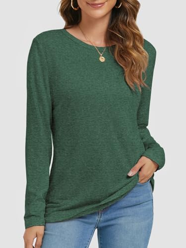 ATHMILE Christmas Shirts Tops Womens Long Sleeve T Shirts Crewneck 2024 Fall Trendy Tops Tunic Outfits Shirts Basic Tee Plus Size Dark Green