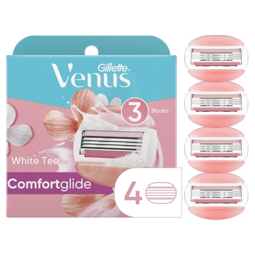 Gillette Venus ComfortGlide Womens Razor Blade Refills, 4 Count, White Tea Scented Gel Bar Protects Against Skin Irritation