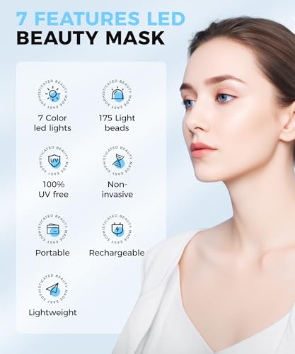 Yahi Red Light Therapy for Face, Led Face Mask Light Therapy, 7 Colors LED Face & Neck Mask Light Therapy At Home, White