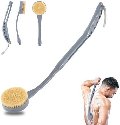 Back Scrubber for Shower,20.5" Bath Brush Long Handle for Shower for Deep Cleaning,Back Brush for Shower Men(Grey)