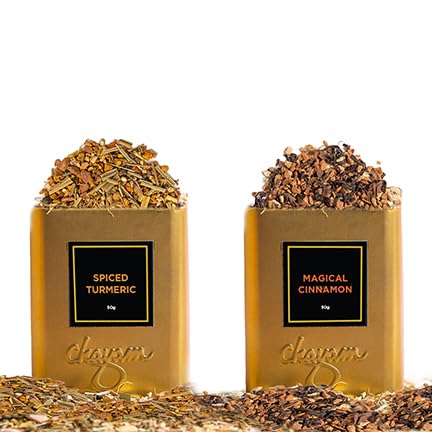 CHAYAM Cinnamon Tea & Spice Turmeric Tea, Combo Pack | 50g/1.77 oz Each | Cinnamon with Orange, Clove, Star Anise | Turmeric with Black Pepper, Ginger, Bergamot | 100% Natural, No Sugar