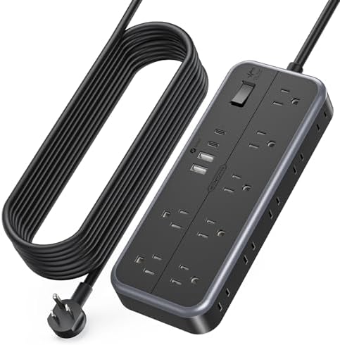 NTONPOWER Extension Cord 25 Ft with Multiple Outlets(14 Outlets & 4 USB), 1875W/2700J Power Strips with Surge Protection, 15A Long Extension Cord Surge Protector for Home, Office, Garage(Black)