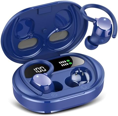 sprtoybat Wireless Earbuds, 2024 New Ultralight Sport Bluetooth 5.3 Headphones in Ear with LED Display, Built-in Mic Earphones, IPX7 Waterproof Wireless Headphones with Earhooks (Dark Blue)