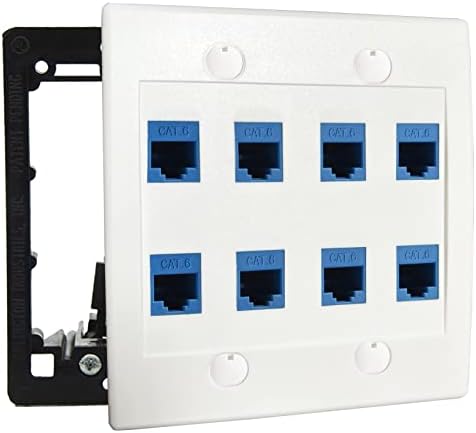 Ethernet Wall Plate - 8 Port RJ45 Cat6 Ethernet Wall Outlet, Female to Female Cat6 Wall Jack Keystone, Ethernet Plug in Wall Outlet, for Network Outlet Setup - White