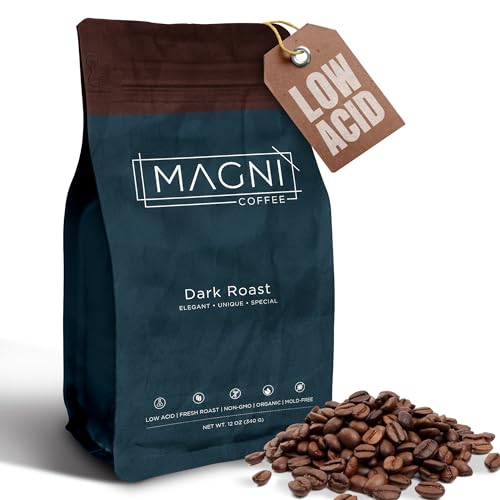 Magni Coffee - Whole Bean - Dark Roast - Low Acid - Single Origin USDA Organic Non-GMO Beans Third Party Tested For Mycotoxins & Pesticides - Fair Trade -12 Oz