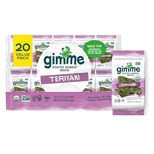 Gimme Seaweed - Teriyaki - 20 Count - Organic Roasted Seaweed Sheets - Keto, Vegan, Gluten Free - Great Source of Iodine & Omega 3’s - Healthy On-The-Go Snack for Kids & Adults