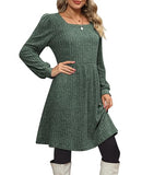 OFEEFAN Winter Square Neck Dresses Christmas Tunic Dresses for Women Green XL