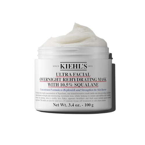 Kiehl's Ultra Facial Overnight Hydrating Face Mask with 10.5% Squalane, Deeply Hydrates Skin & Strengthens Moisture Barrier, Treats Dryness & Flaky Skin, Paraben-free, Fragrance-free - 3.4 fl oz
