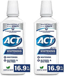 ACT Whitening + Anticavity Fluoride Mouthwash 16.9 fl. oz. with Zero Alcohol, Dye Free, Gentle Mint (Pack of 2)