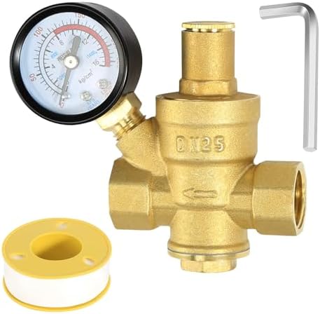 Water Pressure Regulator 1 inch with Gauge, Made of 100% High Hardness Brass, Adjustable Water Pressure Reducing Valve Water for House Residential Water Pressure Regulator for Home 1 inch DN25