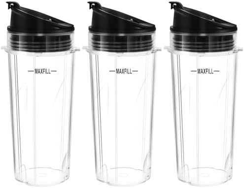 Blender Replacement Parts for Ninja, 3 Pack 16oz Ninja Blender Cups Replacement with Lids for Nutri Ninja Compact Personal Blender QB3001SS