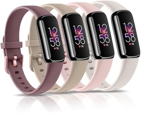 4 Pack Bands for Fitbit Luxe Bands, Soft Silicone Wristband Replacement Strap for Fitbit Luxe/Luxe Special Edition Fitness Tracker Women Men (Light Pink/Starlight/Smoke Violet/Milk Tea, Small)